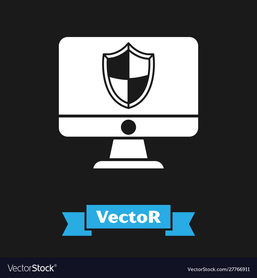 White computer monitor and shield icon isolated vector image White computer monitor and shield icon isolated