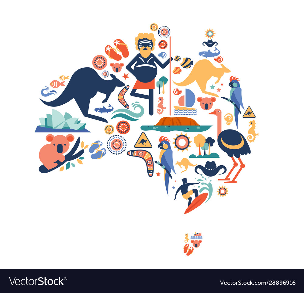 Australia map with many icons Royalty Free Vector Image