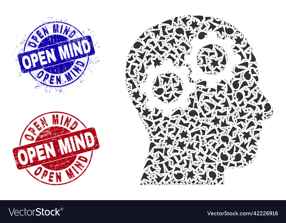 Brain gears mosaic of shards with open mind vector image Brain gears mosaic of shards with open mind