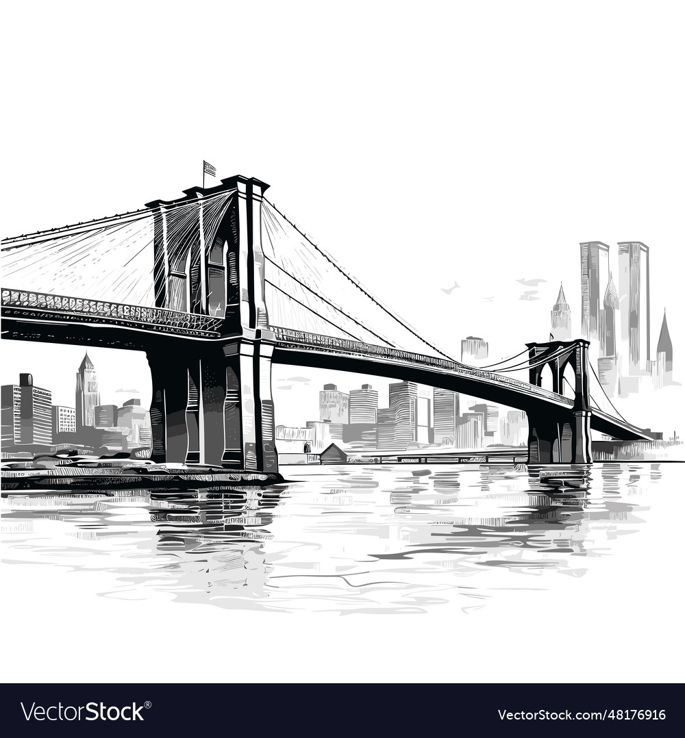 Brooklyn bridge hand-drawn comic Royalty Free Vector Image