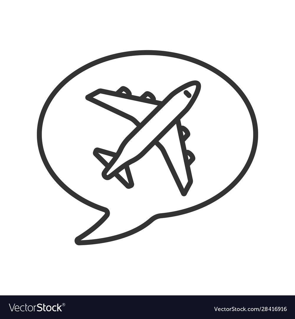 Chat box with airplane takeoff inside linear icon