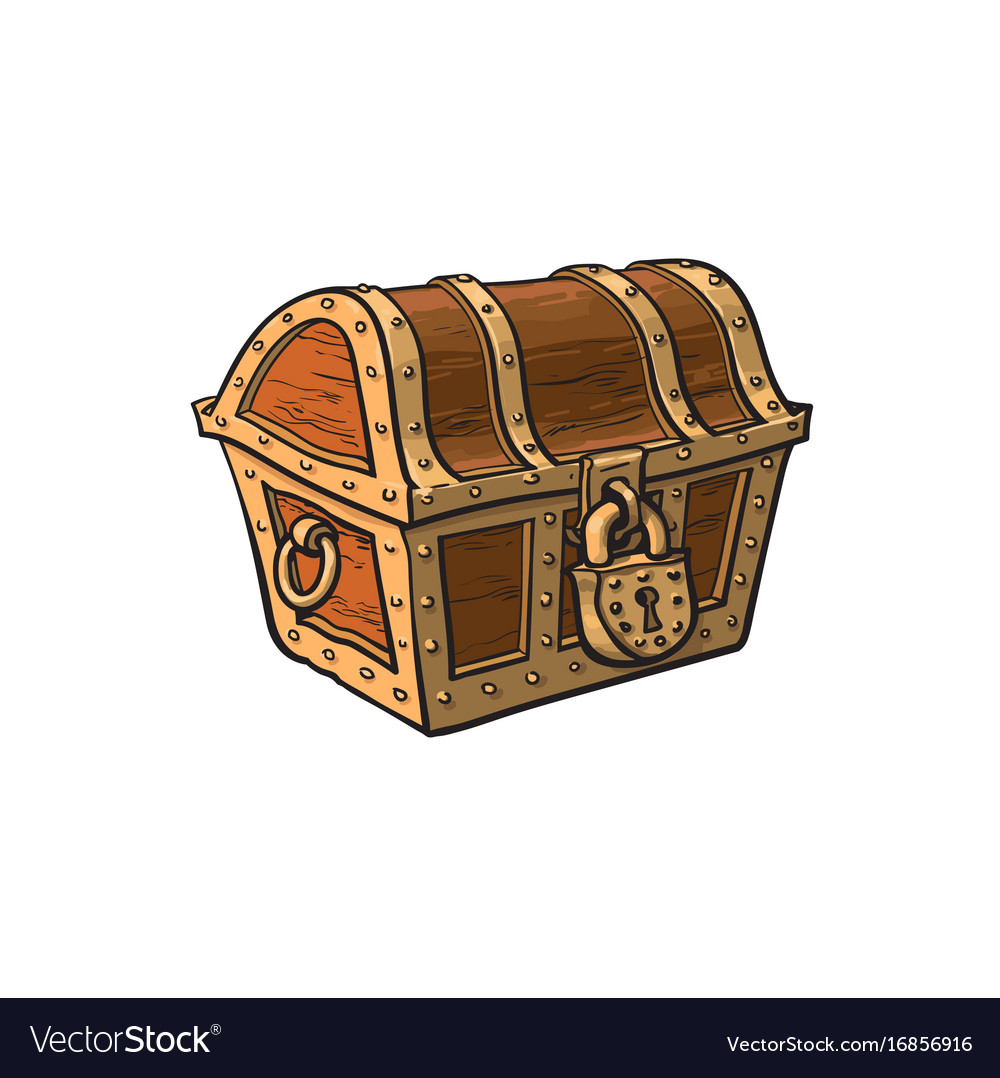 Closed locked wooden treasure chest Royalty Free Vector