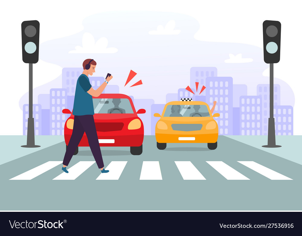 Crosswalk accident. Pedestrian walk crossing - Stock