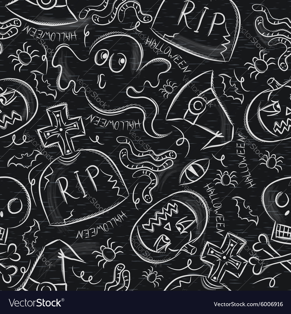 Seamless pattern with halloween objects on blackbo