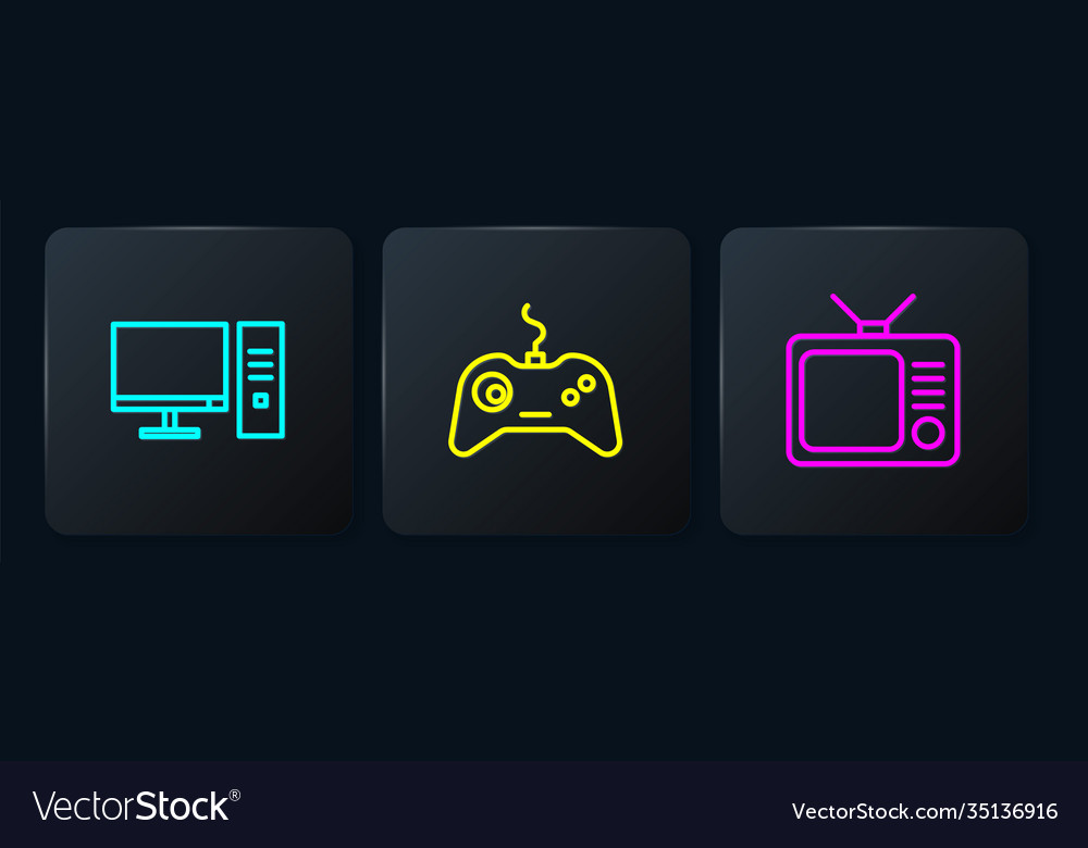 Set line computer monitor retro tv and gamepad vector image Set line computer monitor retro tv and gamepad