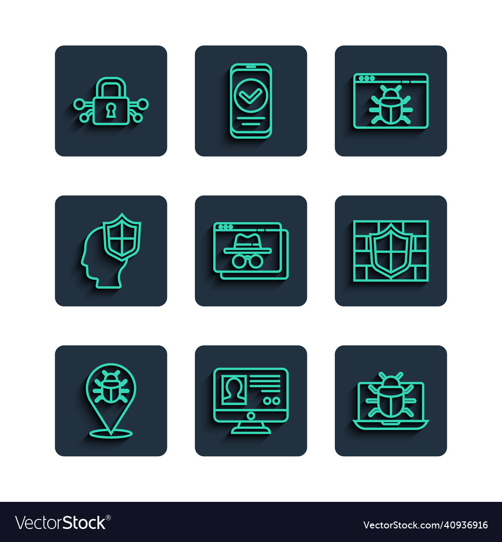 Set line system bug create account screen vector image Set line system bug create account screen