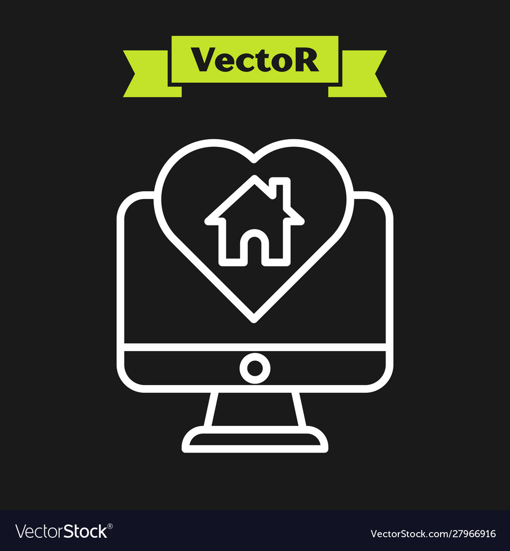 White line computer monitor with house in heart vector image White line computer monitor with house in heart