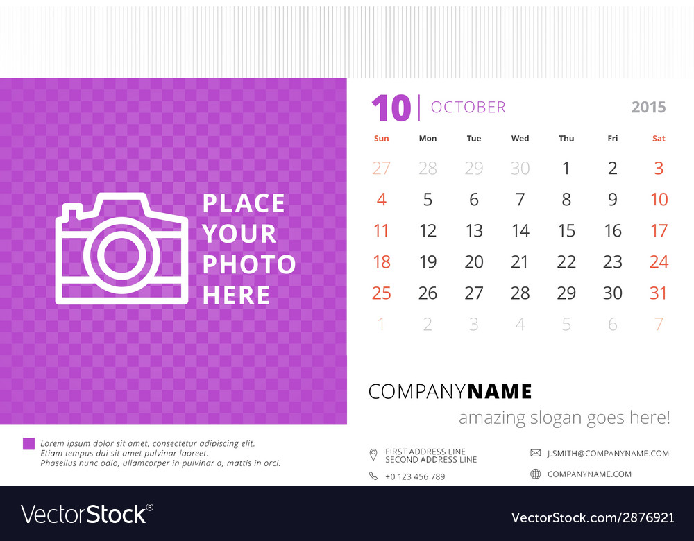 2015 Desk Calendar - Weekly View
