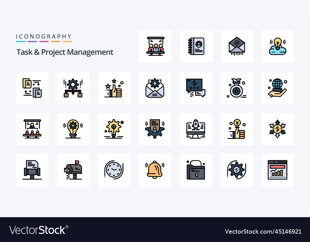 25 task and project management line filled style