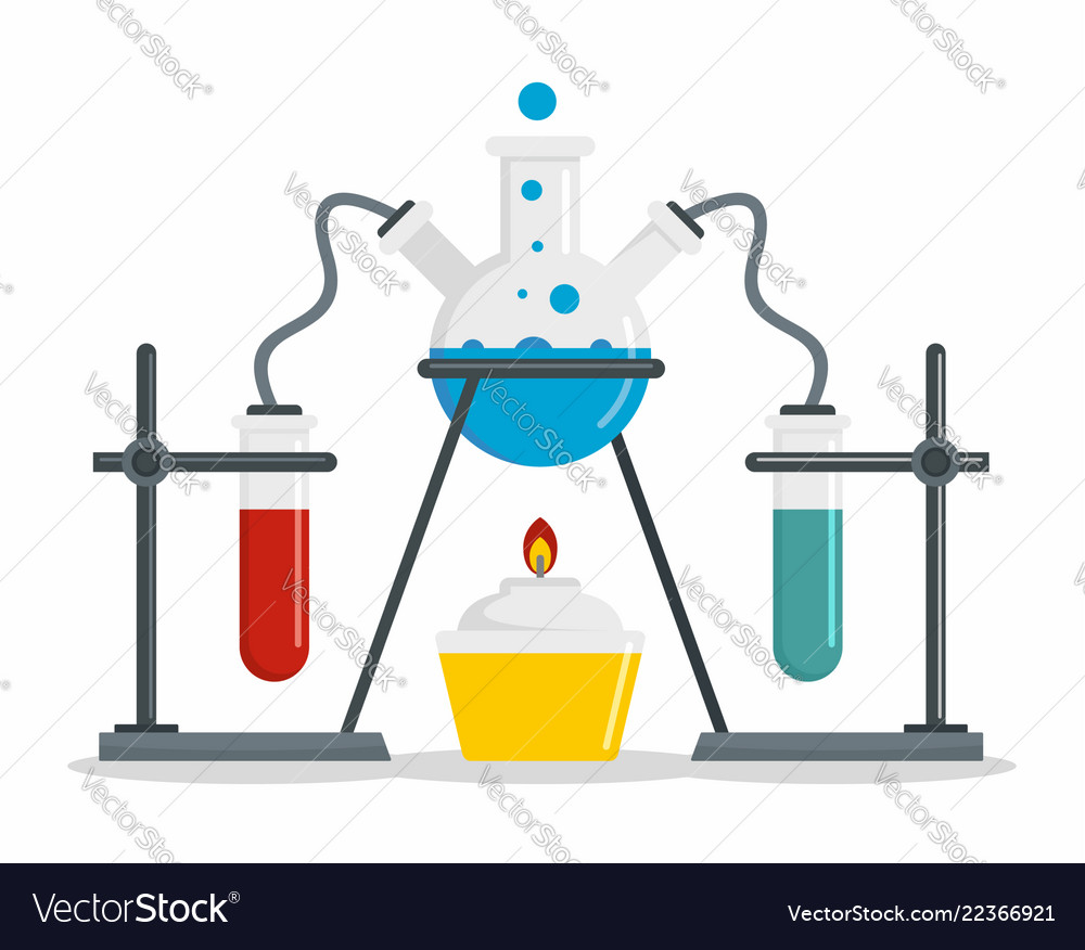 Chemical flask on stand concept background flat Vector Image