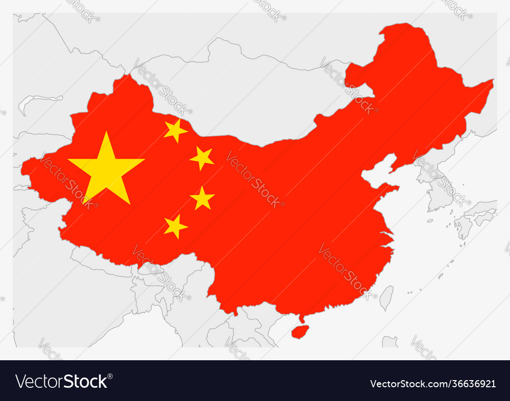 China map highlighted in flag colors vector image China map highlighted in flag colors