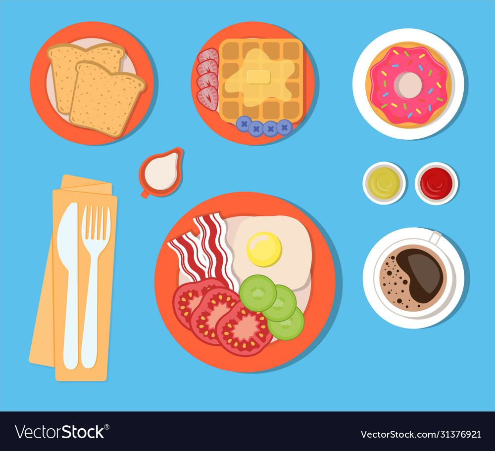 Food and drinks for breakfast a set isolated