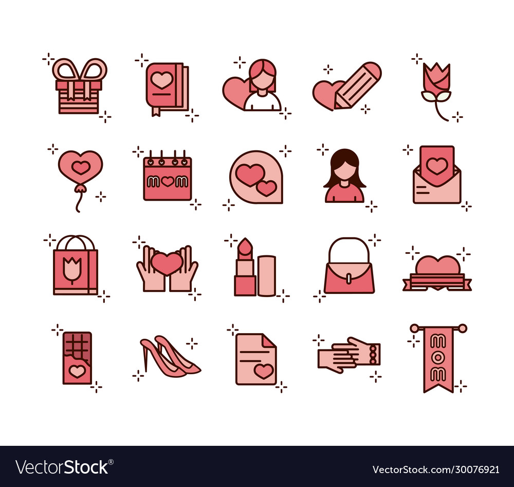 Mothers day celebration party event icons set Vector Image