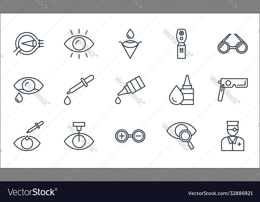 Opthalmology line icons linear set quality vector image Opthalmology line icons linear set quality