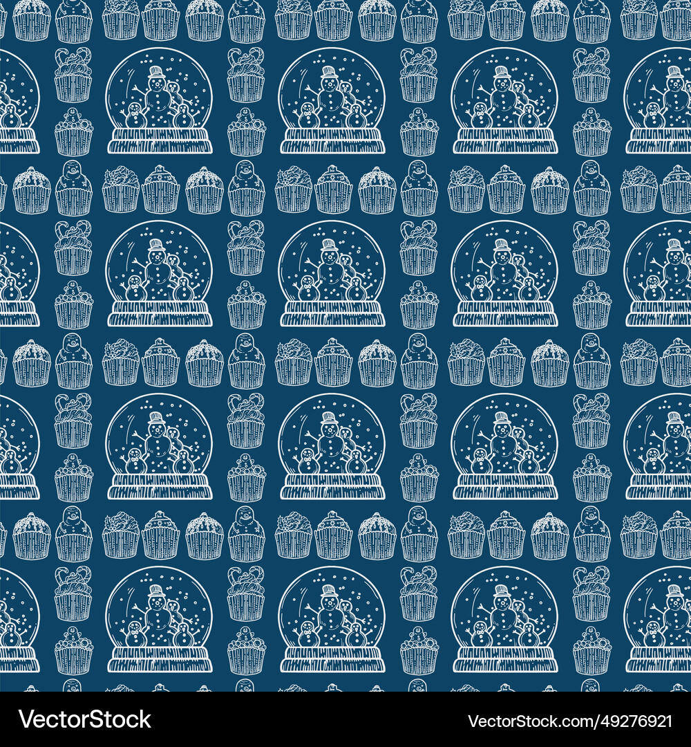 Pattern with christmas balls snowmen Royalty Free Vector