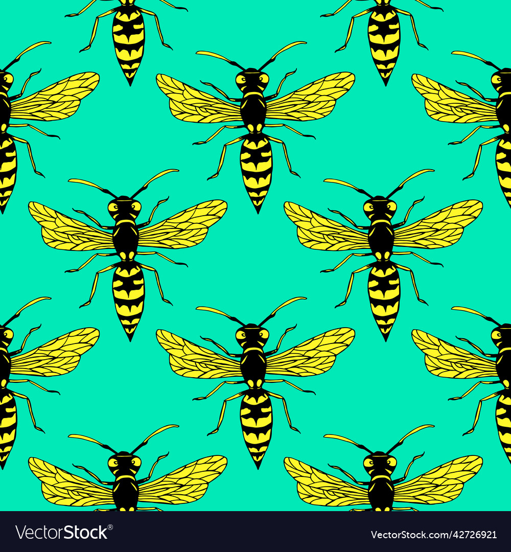 Seamless pattern with colorful wasps summer