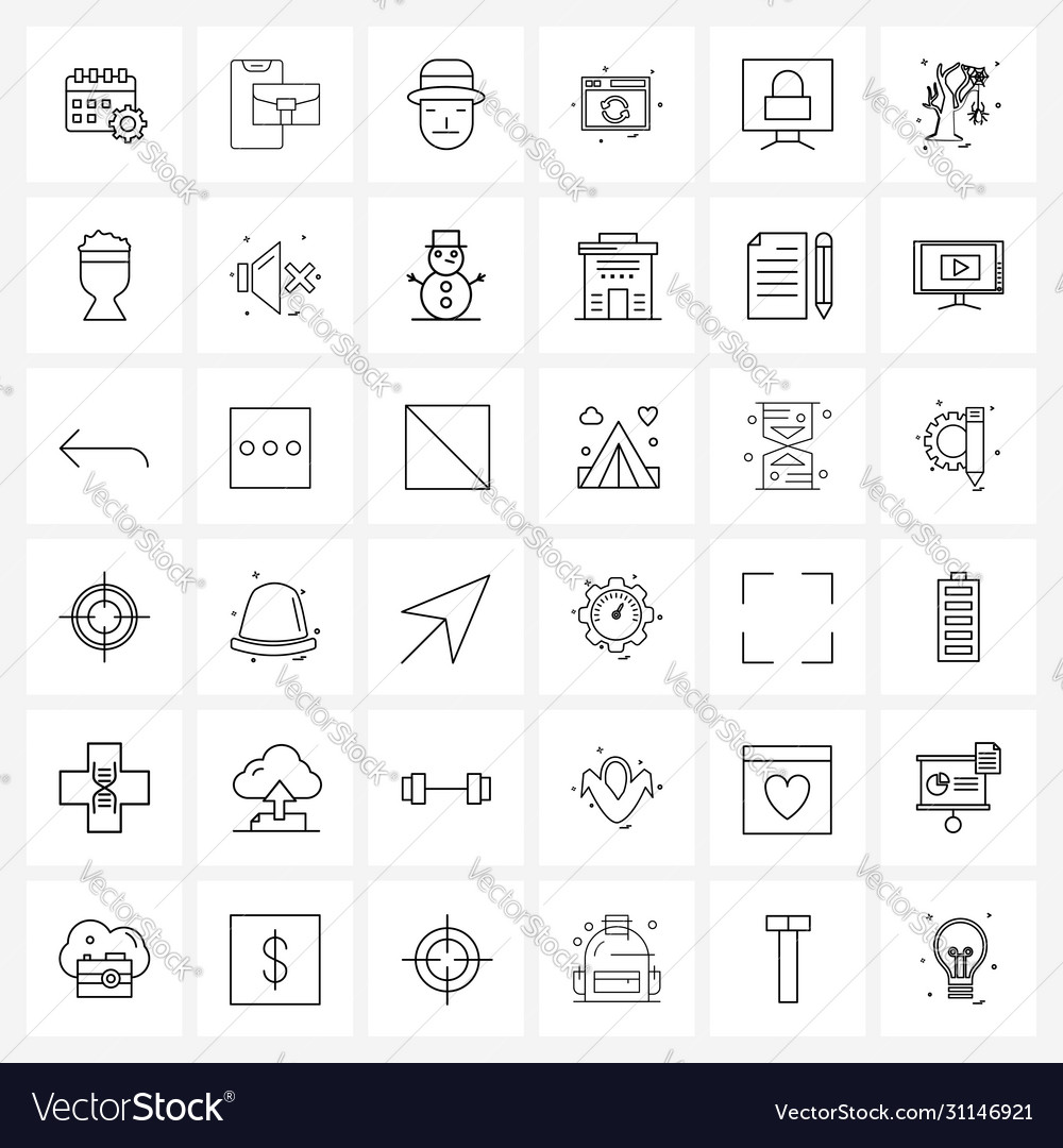 Set 36 simple line icons lock computer
