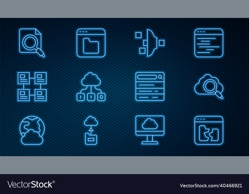 Set line broken file search cloud computing vector image Set line broken file search cloud computing