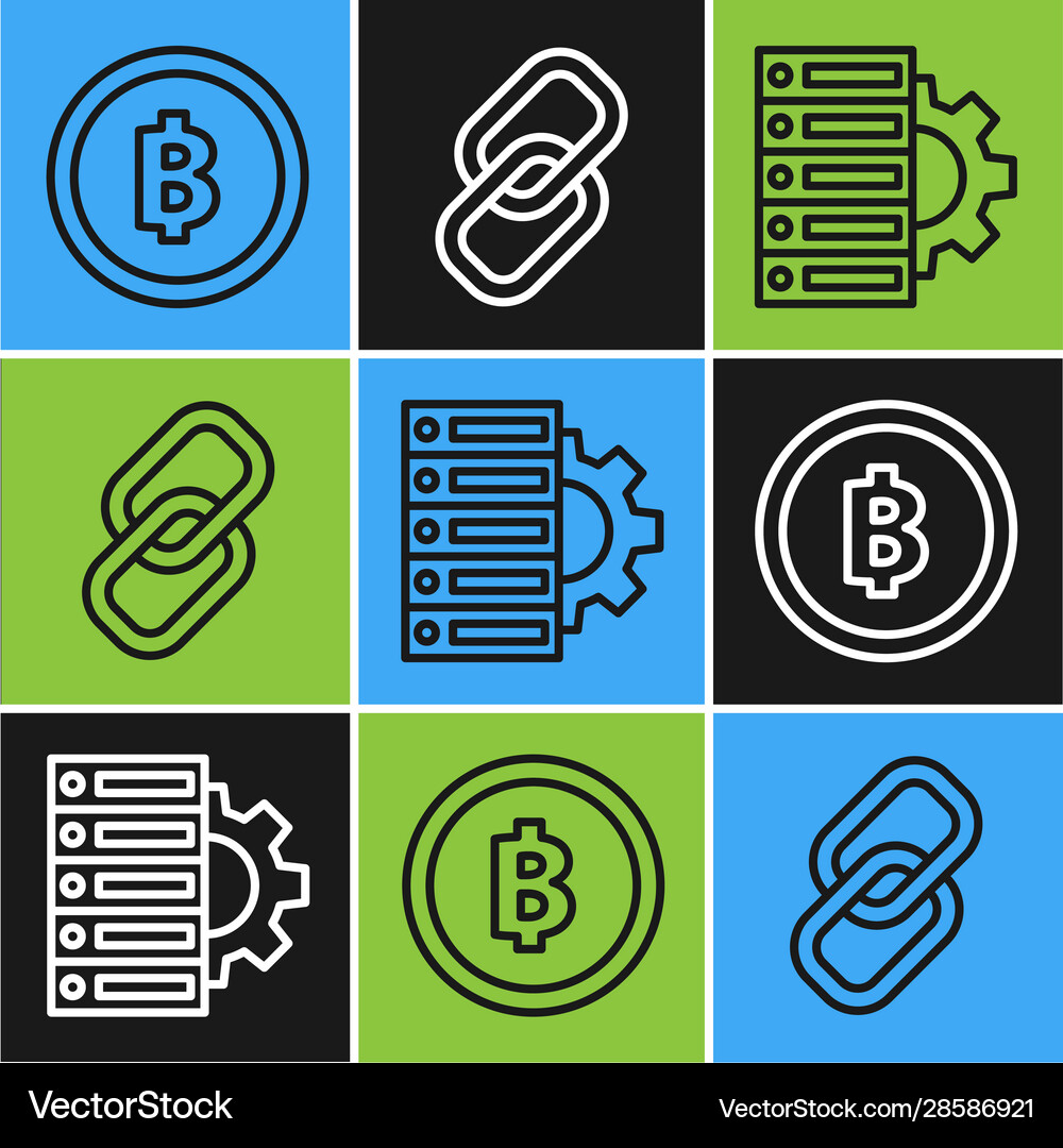 Set line cryptocurrency coin bitcoin server Vector Image