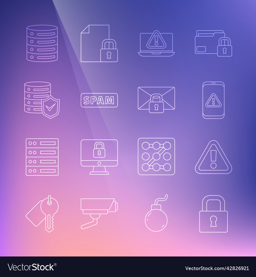 Set line lock exclamation mark in triangle Vector Image Set line lock exclamation mark in triangle