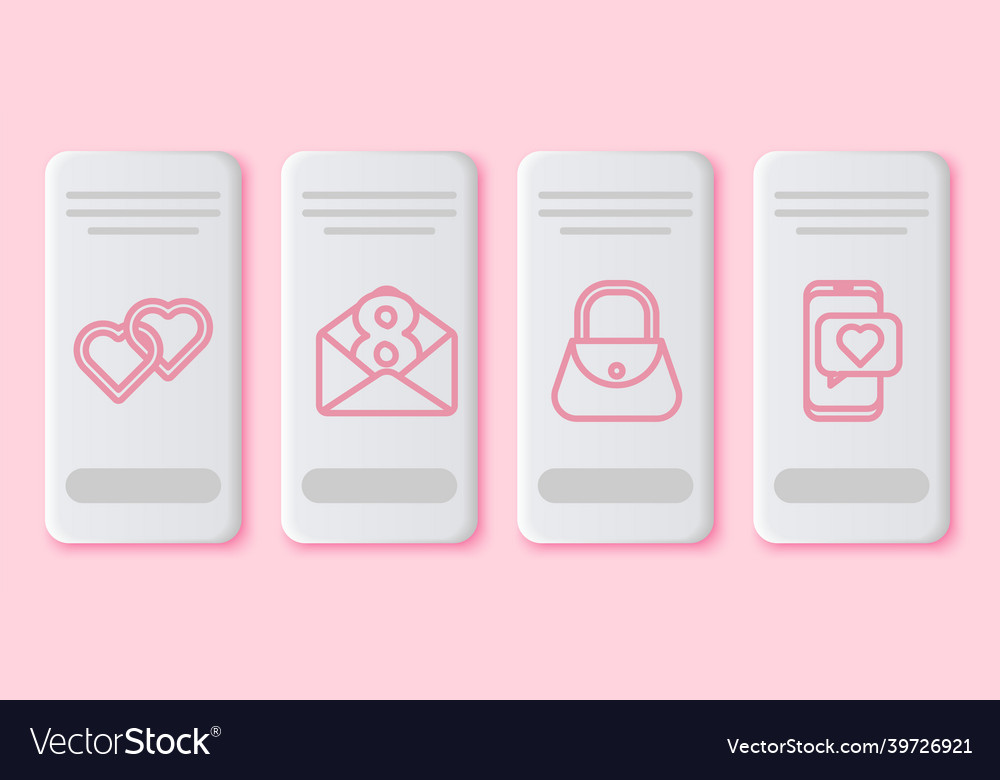 Set line two linked hearts envelope with 8 march