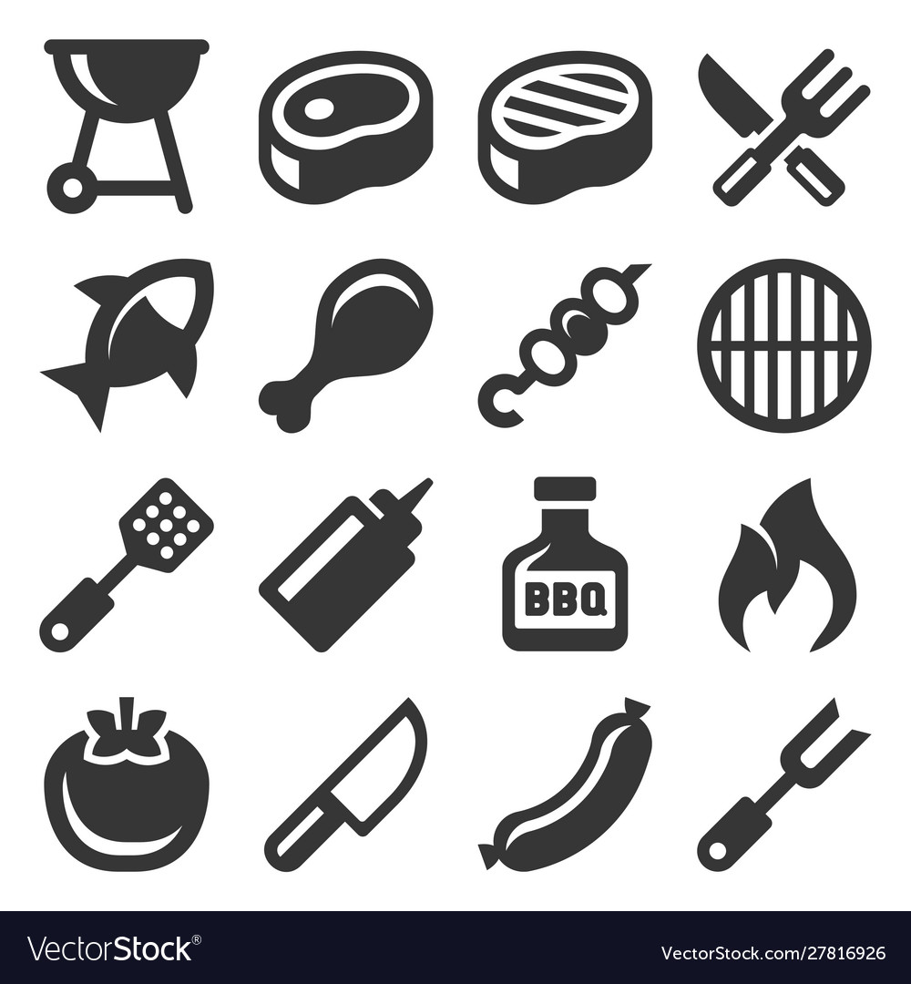 Barbecue and grill icons set on white background Vector Image