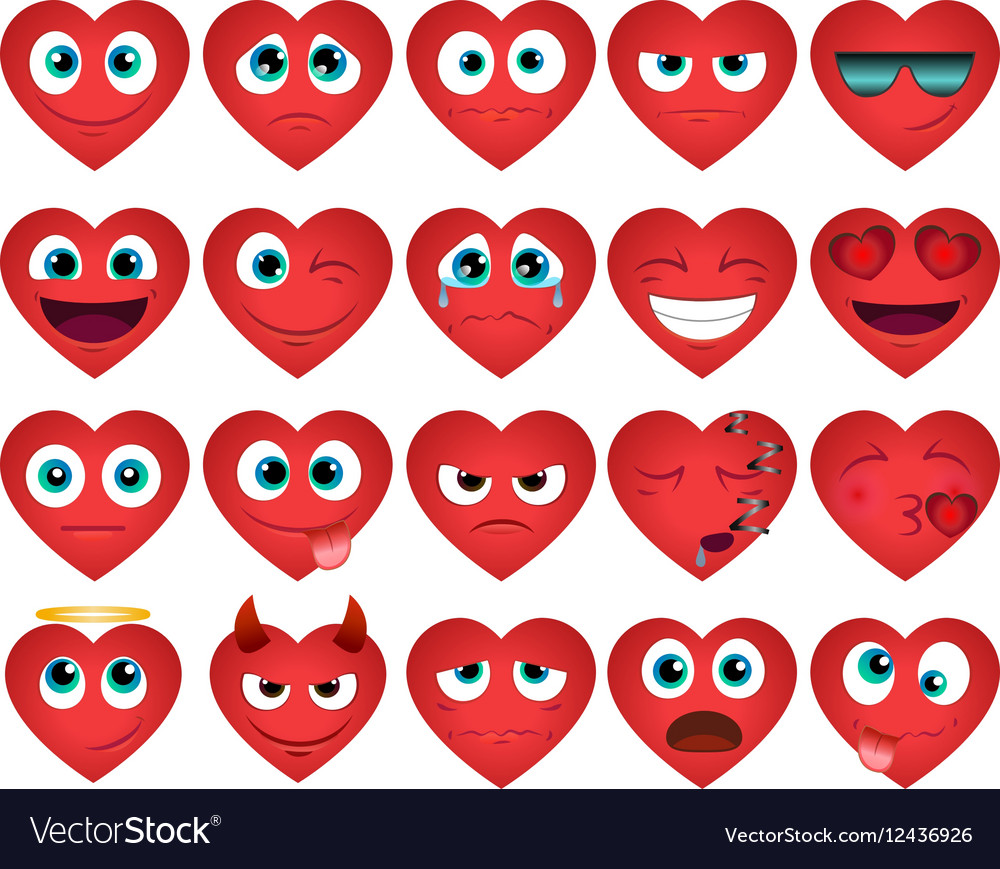 Emoticons or smiley hearts icons set Royalty Free Vector