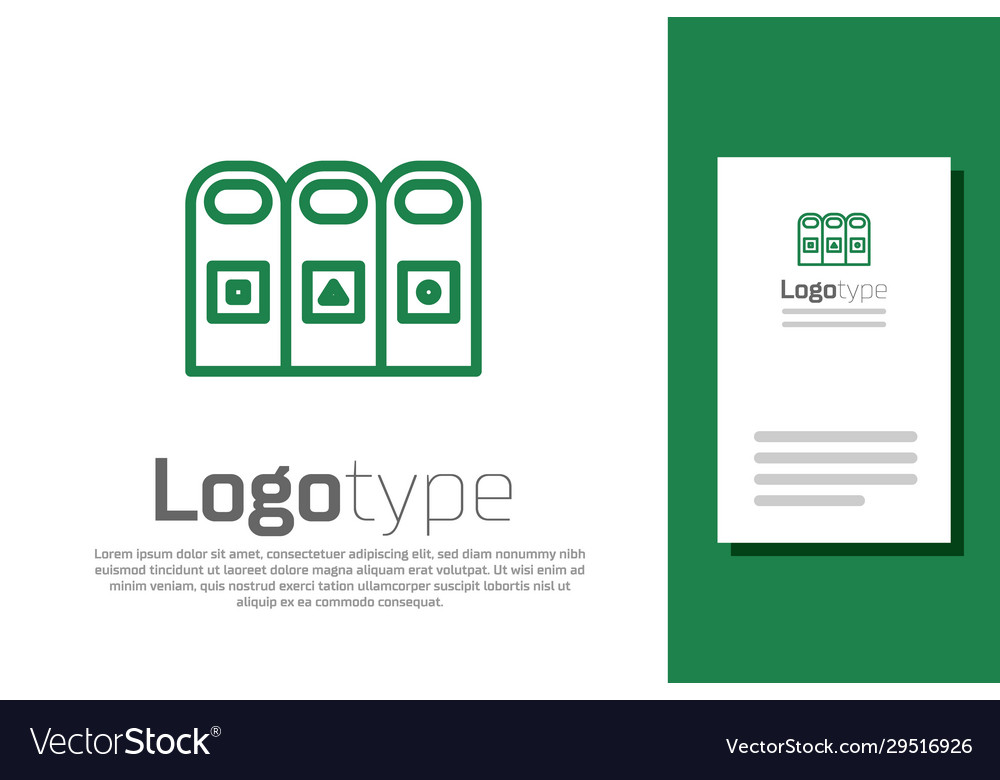 Green line trash in garbage cans with sorted vector image Green line trash in garbage cans with sorted