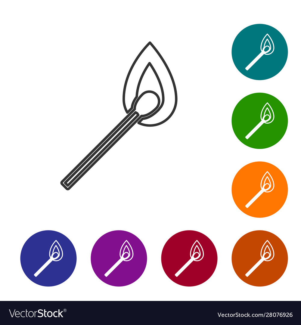 Grey line burning match with fire icon isolated