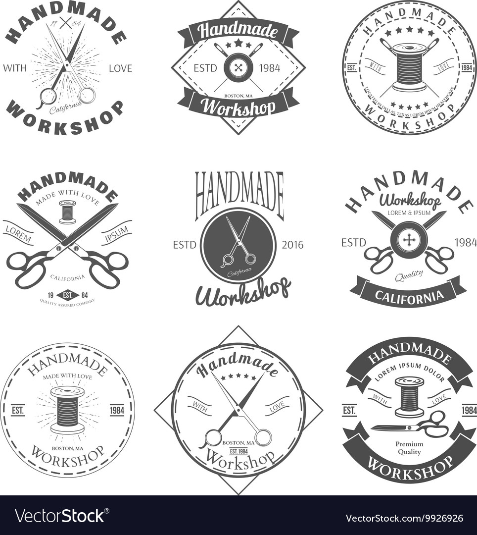Handmade workshop logo vintage set hipster Vector Image