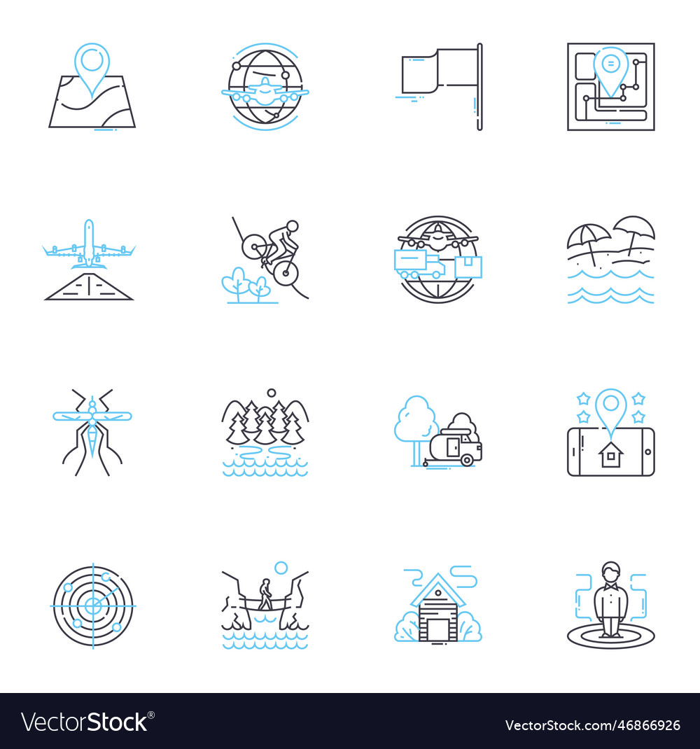 Map-based navigation linear icons set gps vector image Map-based navigation linear icons set gps