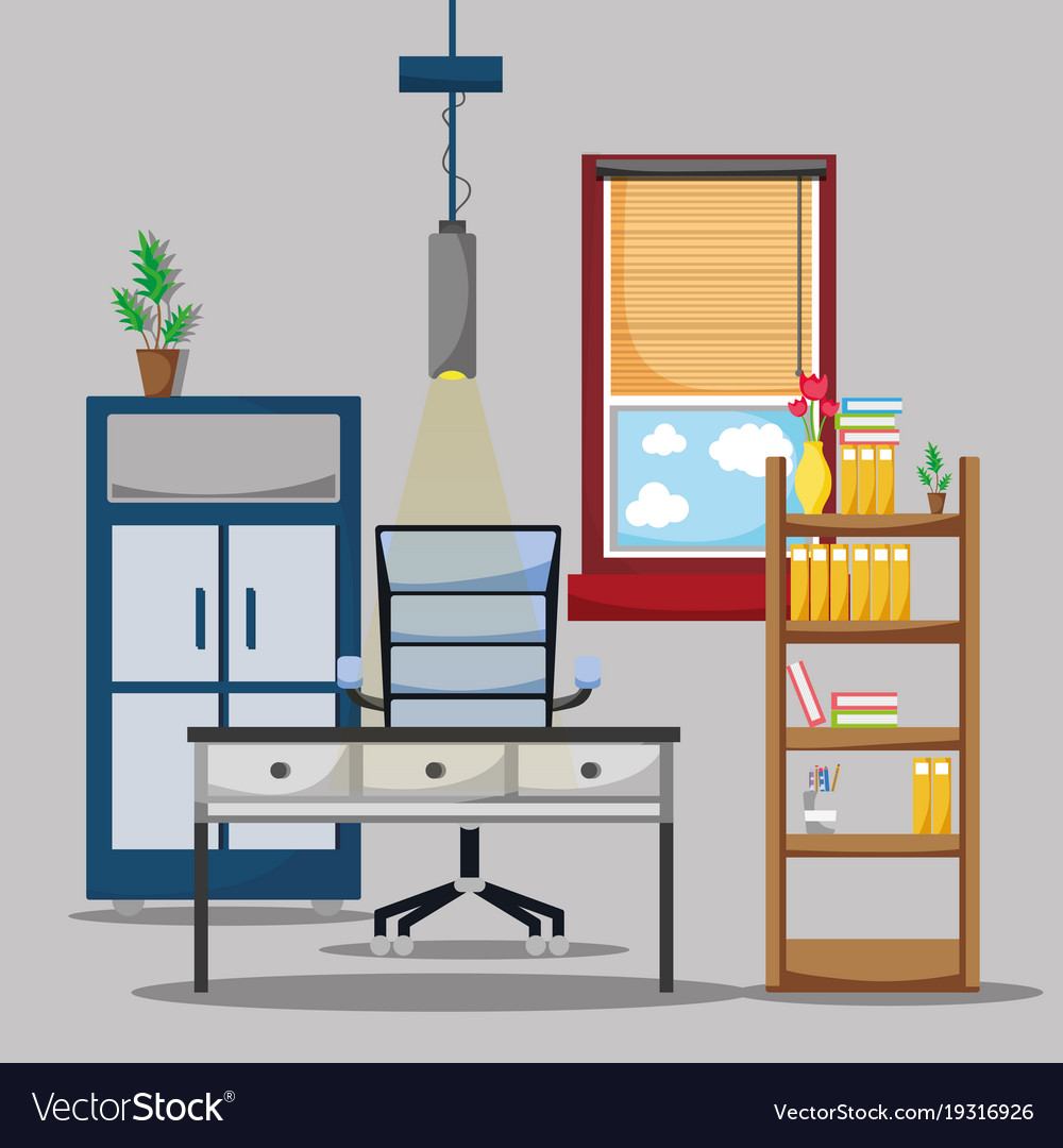 Office with desk and accessories flat to work