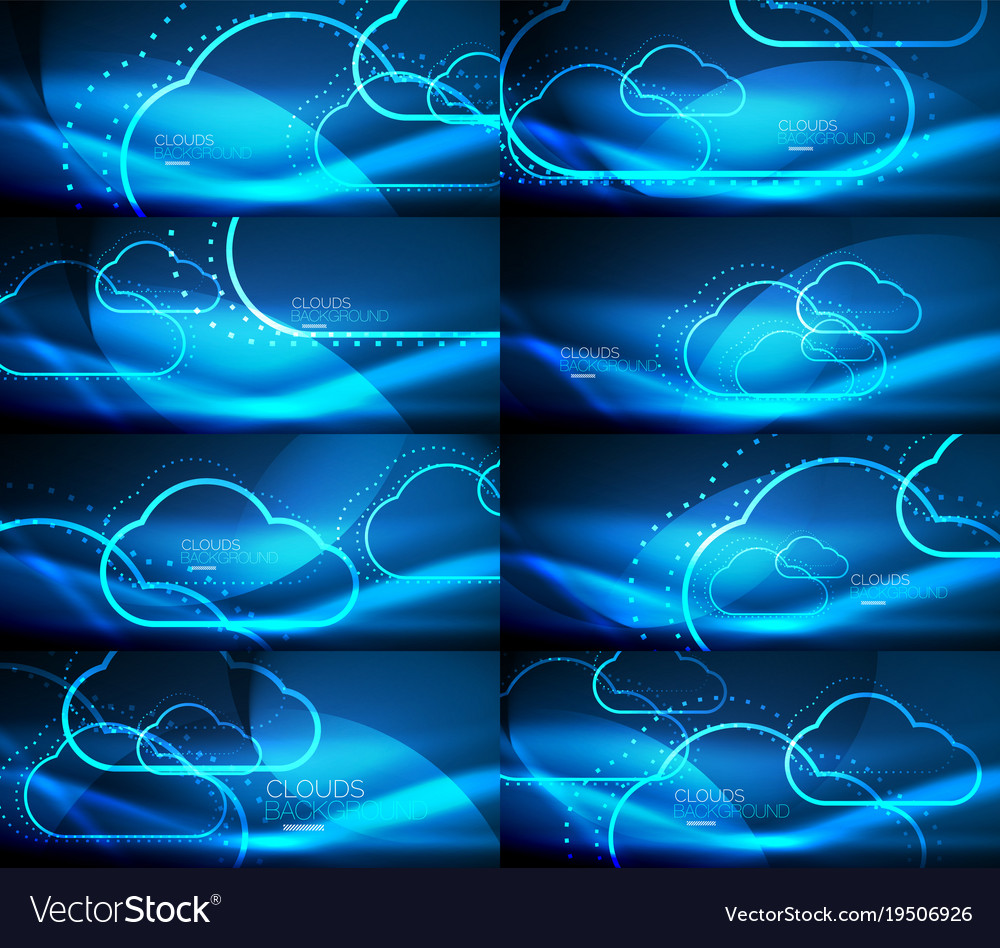 Set of neon cloud computing backgrounds