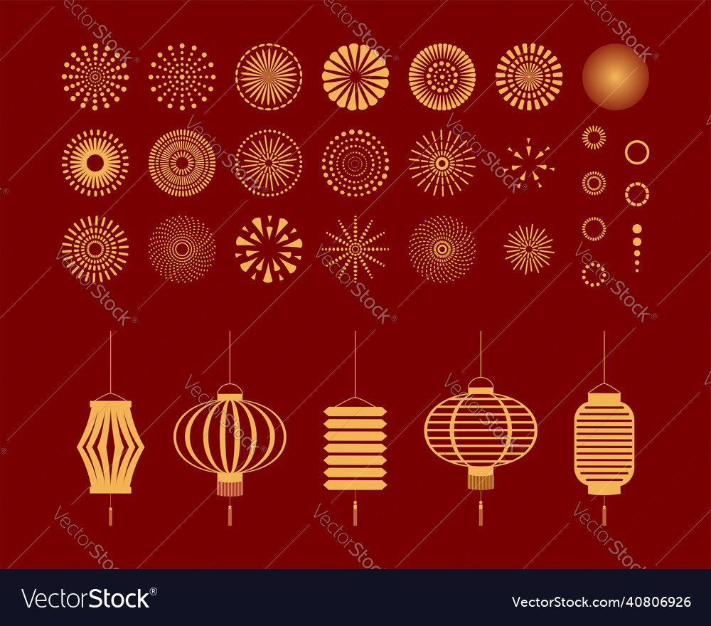 Traditional asian fireworks lanterns collection