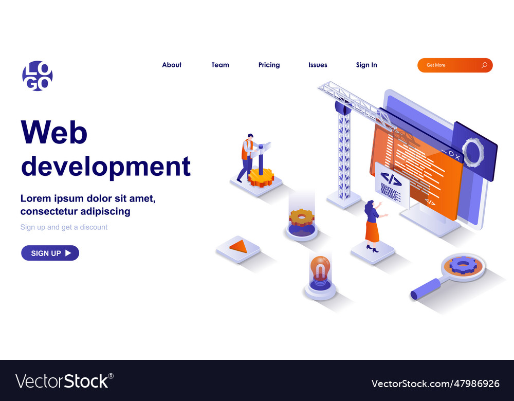 Web development isometric landing page