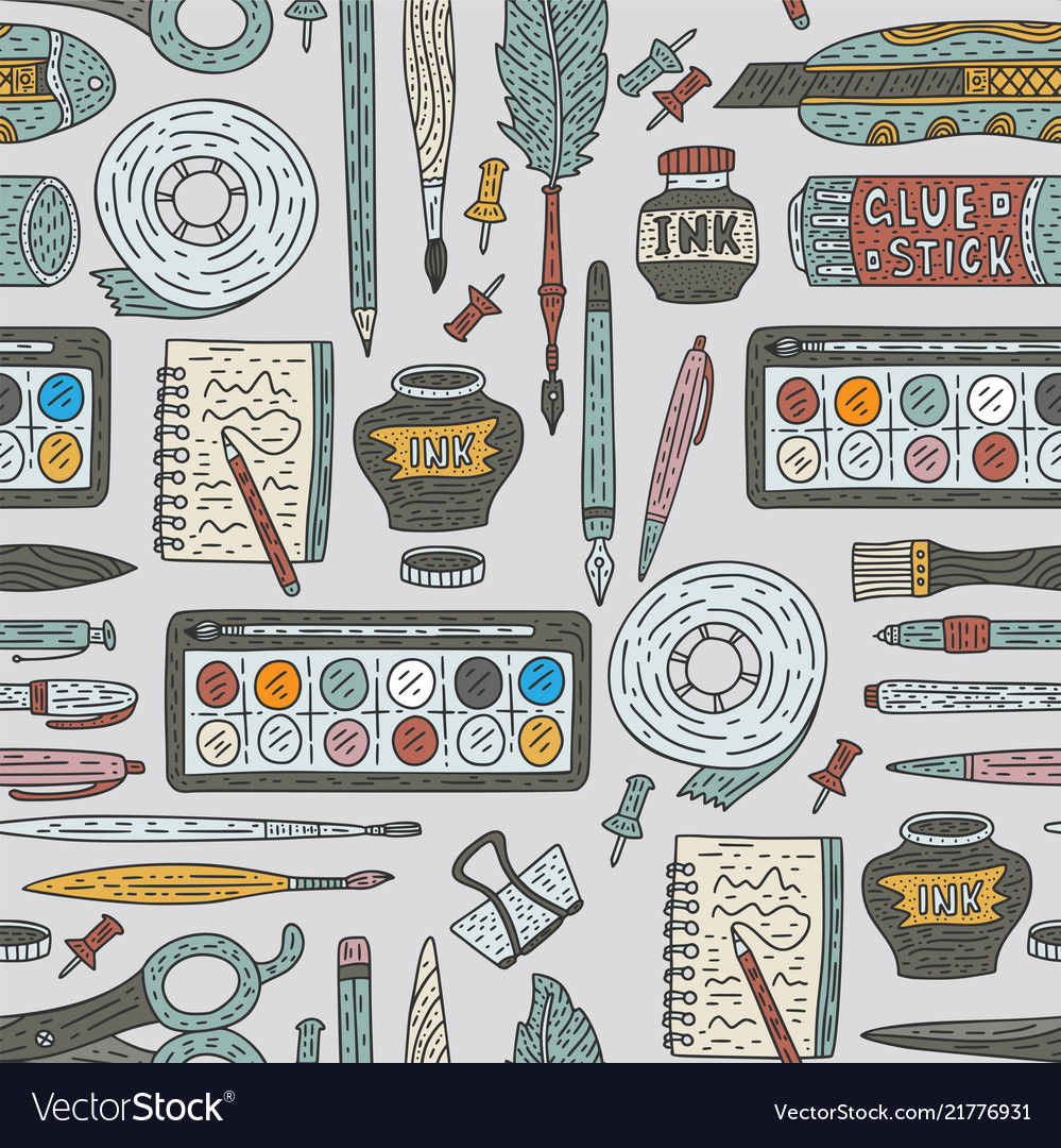 Art accessories seamless pattern doodle