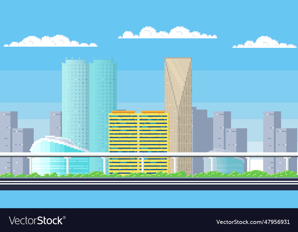 City buildings downtown pixelated cityscape Vector Image