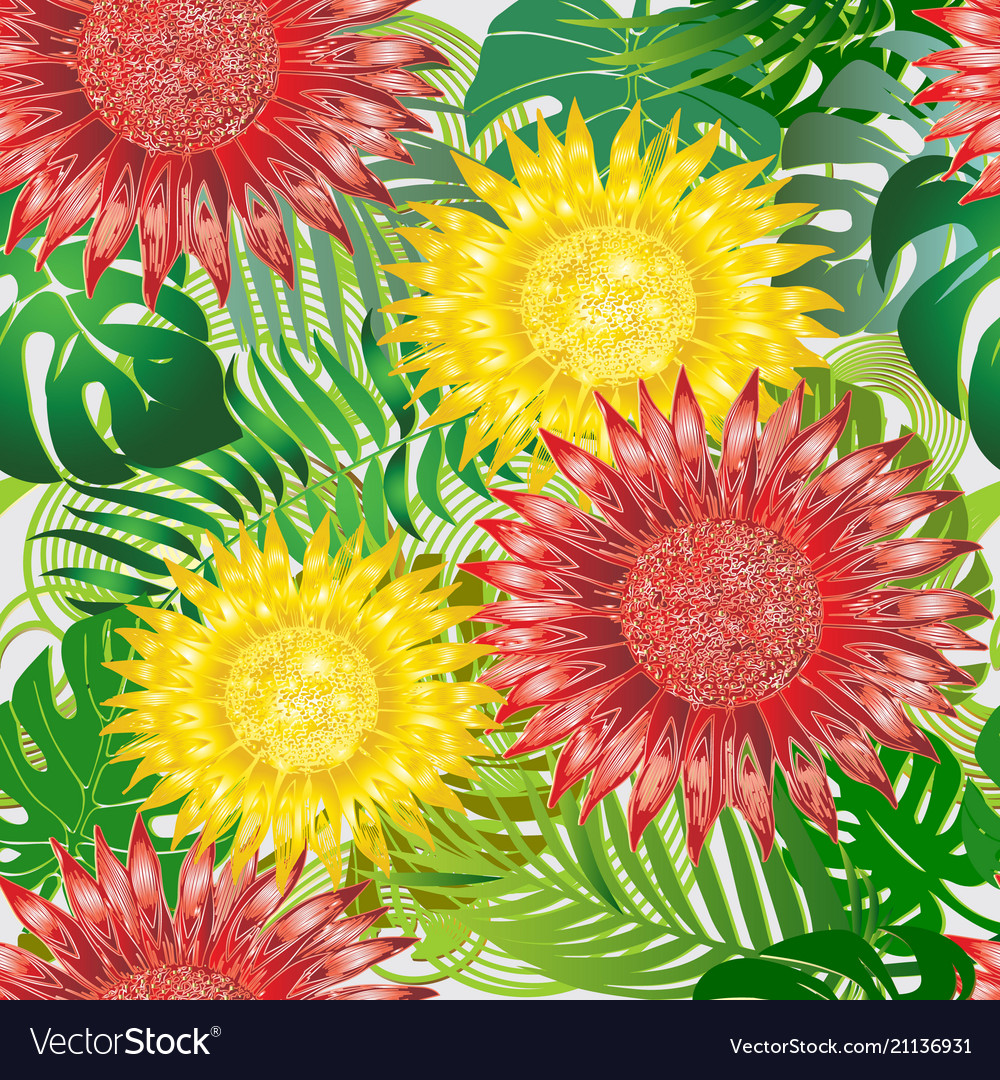 Colorful Exotic Tropical Flowers Seamless Pattern Vector Image