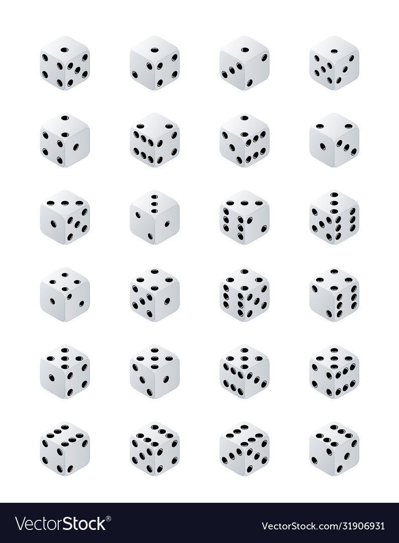 Dice isometric variants white game cubes isolated