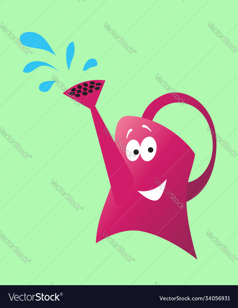 Garden watering can as a comic character