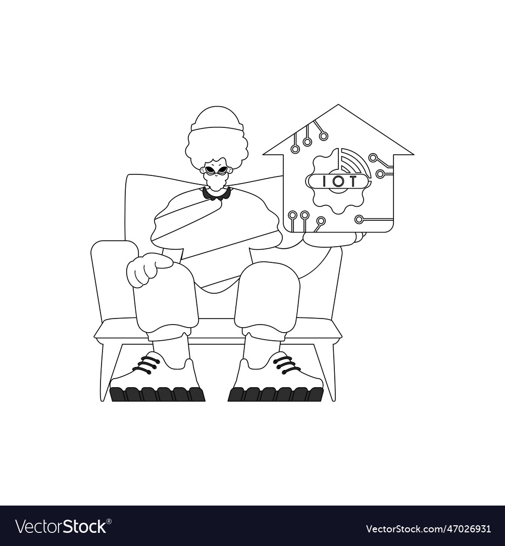 Guy with iot logo in linear style