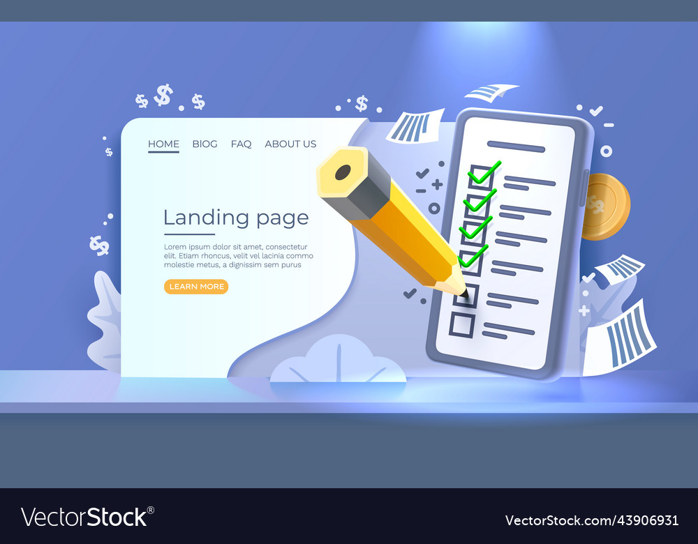 Landing page mobile document check list service vector image Landing page mobile document check list service