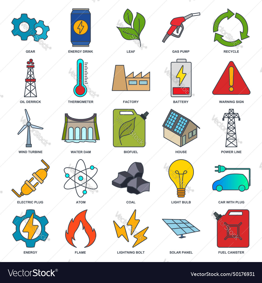 Renewable energy green technology icon set