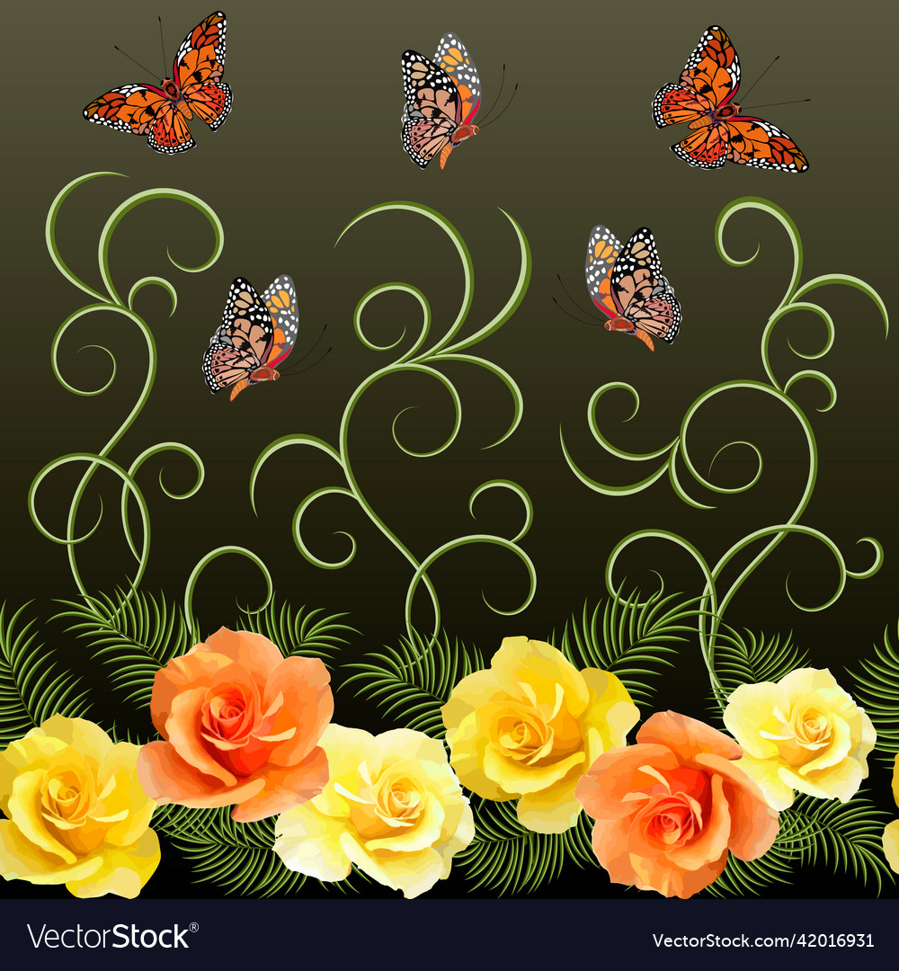 Roses and butterflies in a pattern