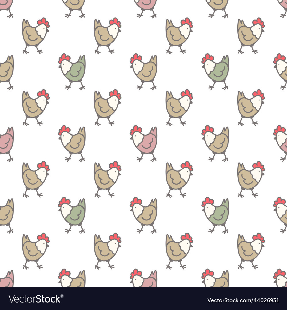 Seamless Pattern With Chicken Characters Vector Image