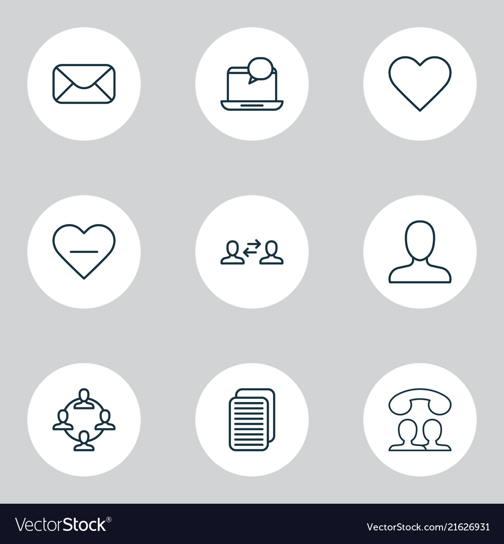 Social icons set with user interaction member vector image Social icons set with user interaction member