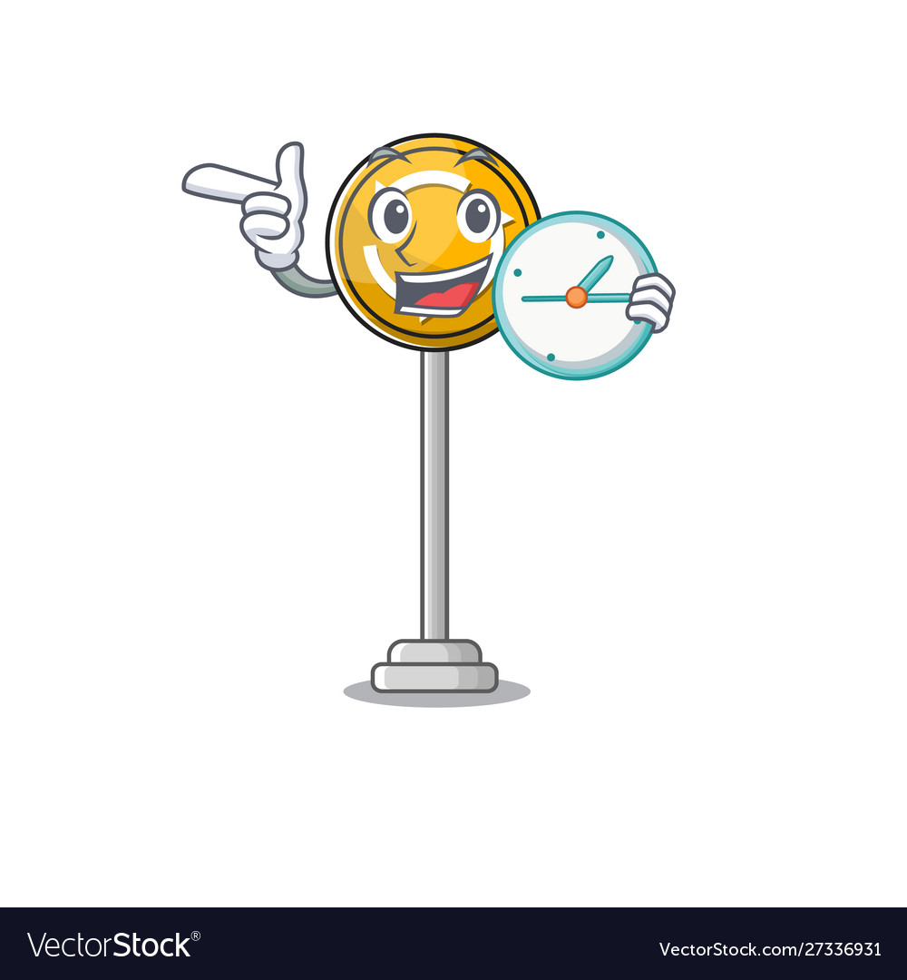 With clock roundabout ahead character isolated vector image With clock roundabout ahead character isolated