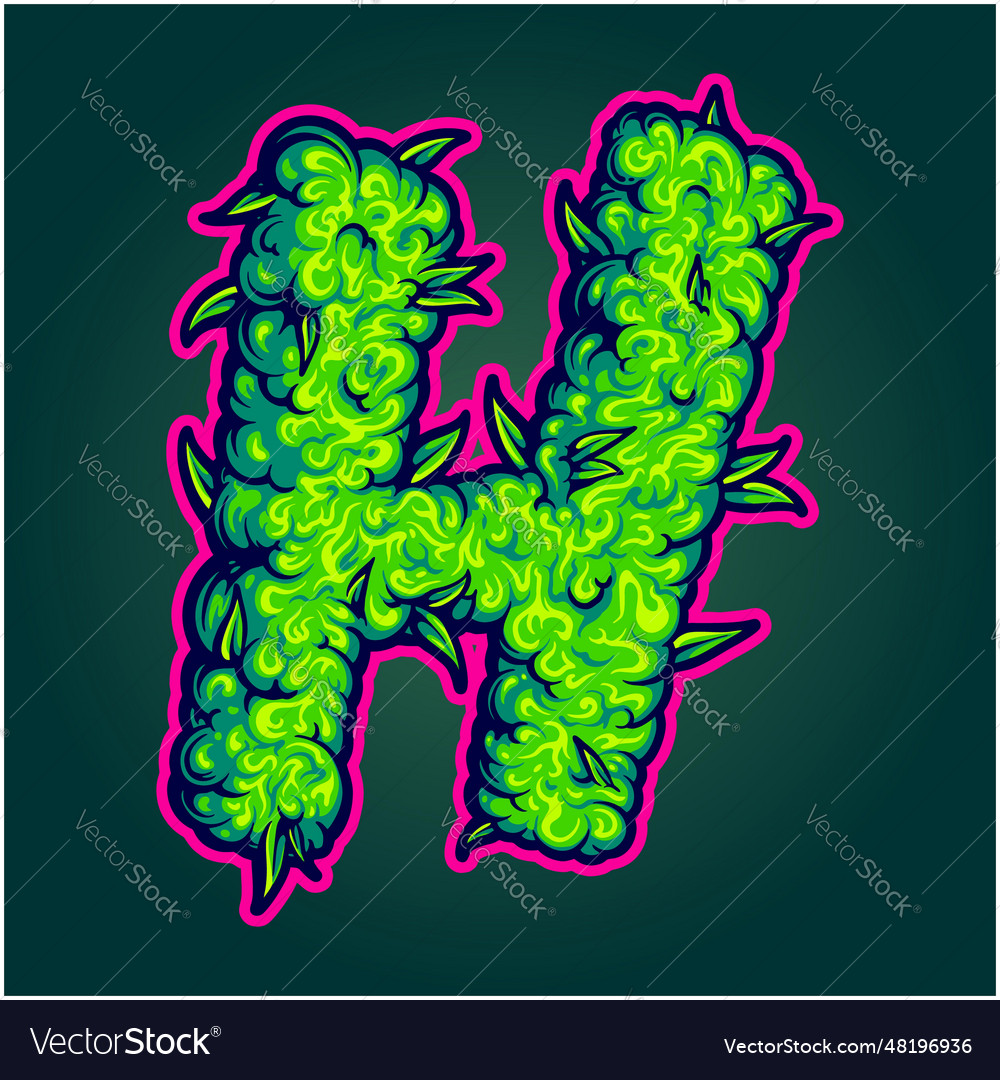 Bold h monogram with marijuana bud texture initial