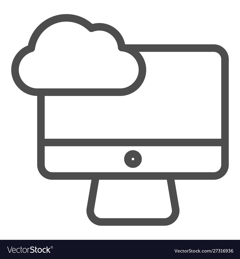 Desktop cloud computing line icon synchronize