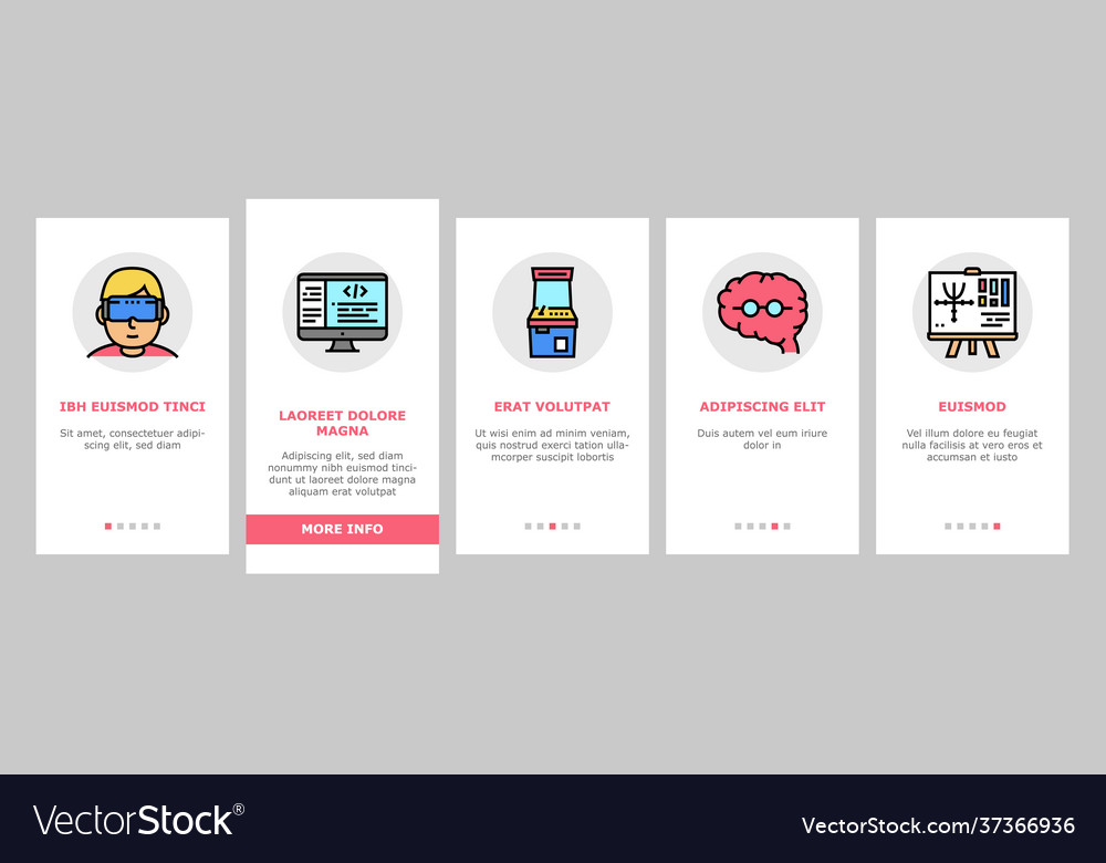 Geek nerd and gamer onboarding icons set vector image Geek nerd and gamer onboarding icons set
